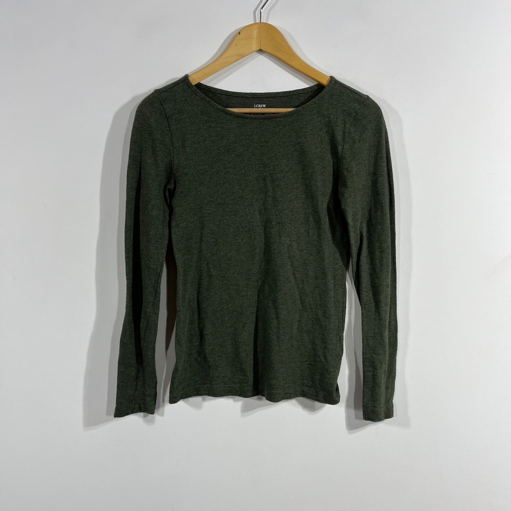 J.Crew Preppy Capsule Parisian Womens XS Olive Green Long Sleeve Cotton T-Shirt